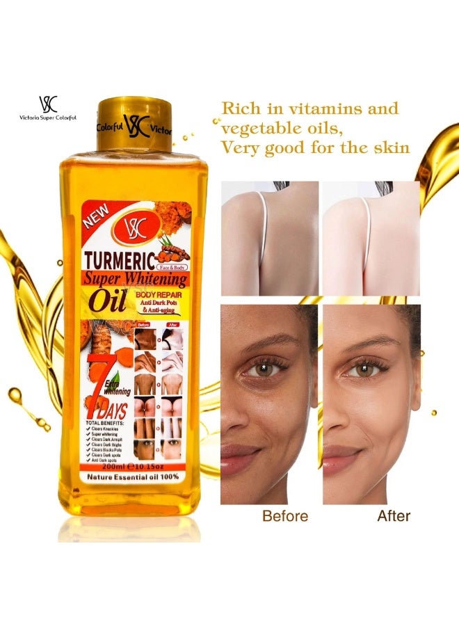 VSC زيت تبييض فائق بالكركم 200 مل لإصلاح الجسم وتبييض البقع وزيت تحت الإبطين الداكنة والفخذين والركب الداكنة والبقع السوداء زيت تبييض 100% زيت أساسي نقي للوجه والجسم - Image 2